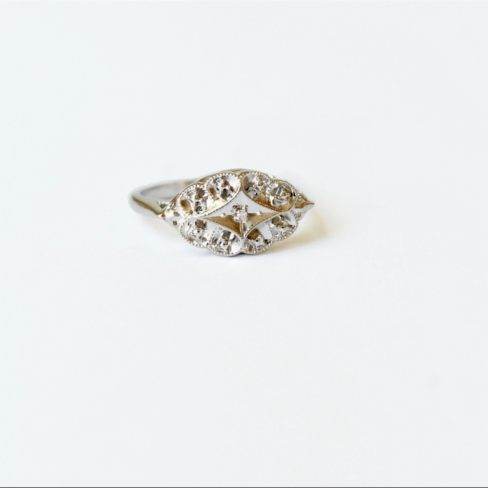 Vintage Diamond Ring, 10K White Gold Princess Ring
